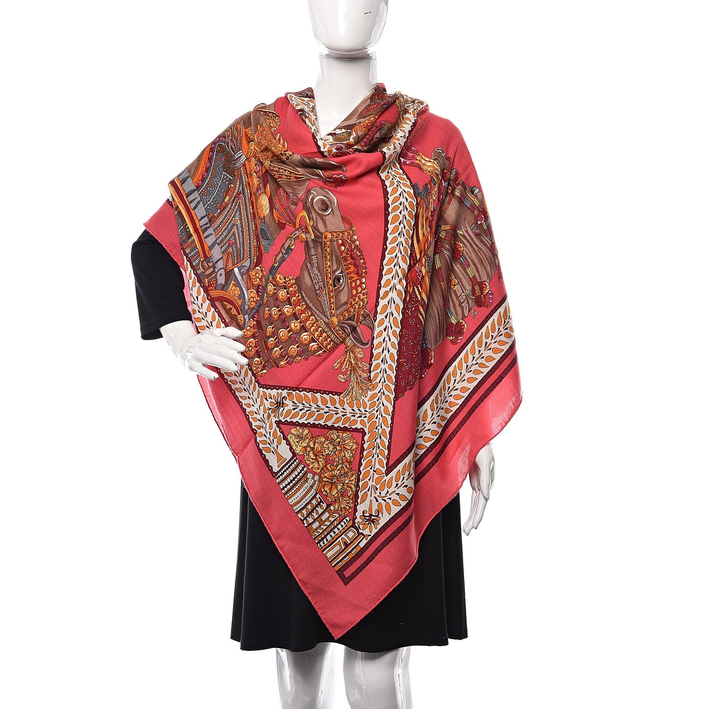 Cashmere Silk La Danse Du Cheval Shawl 140 Rose Vif Orange Fuchsia