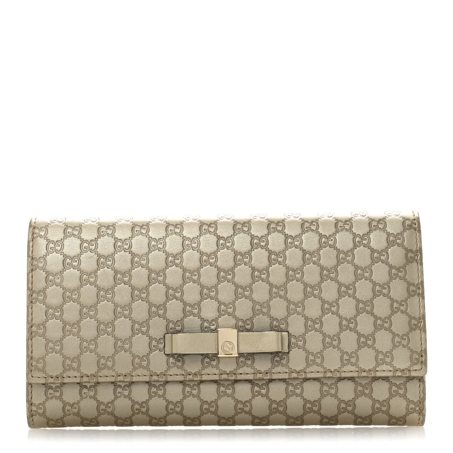 Gucci Metallic Microguccissima Bow Continental Wallet Golden Beige 1 of 11