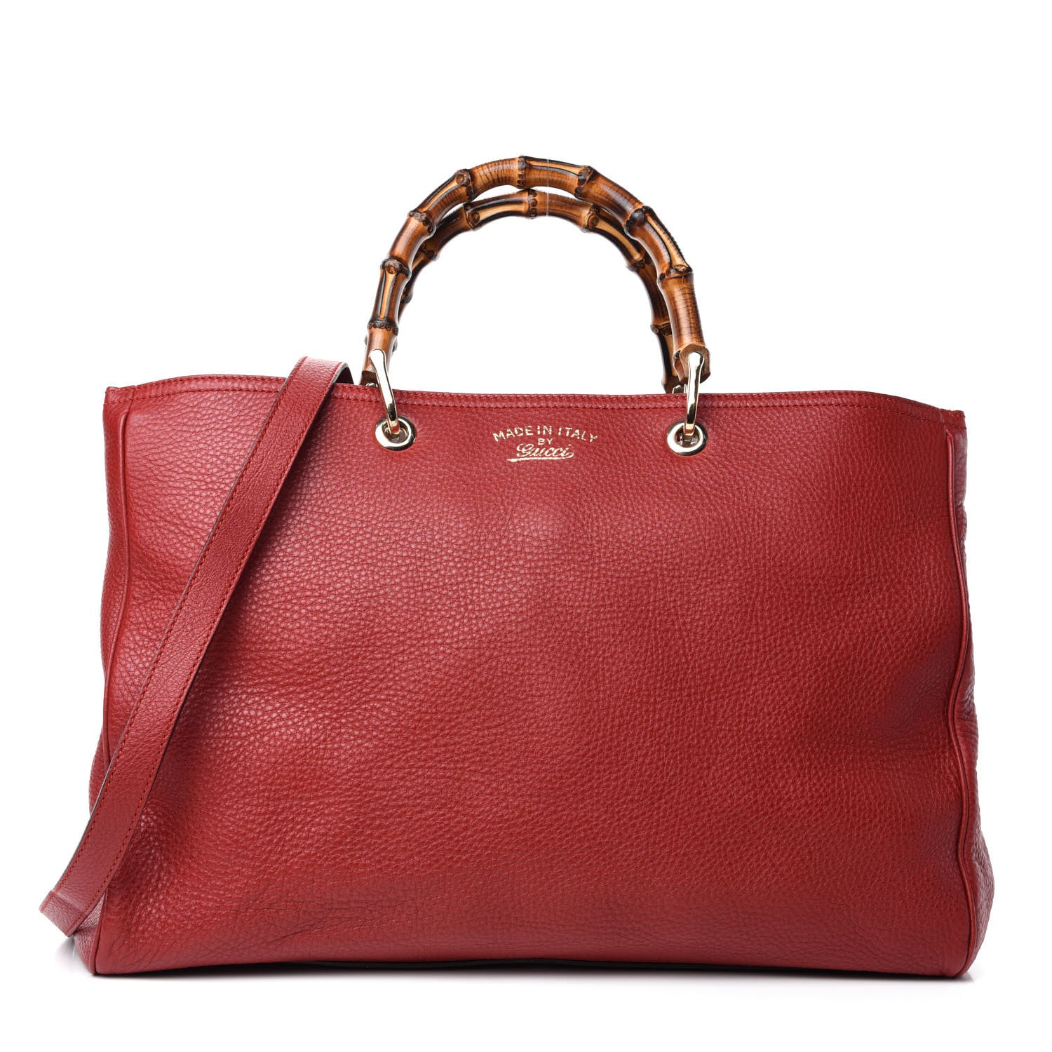 Gucci Calfskin Large Bamboo Shopper Tote Red 1 of 10
