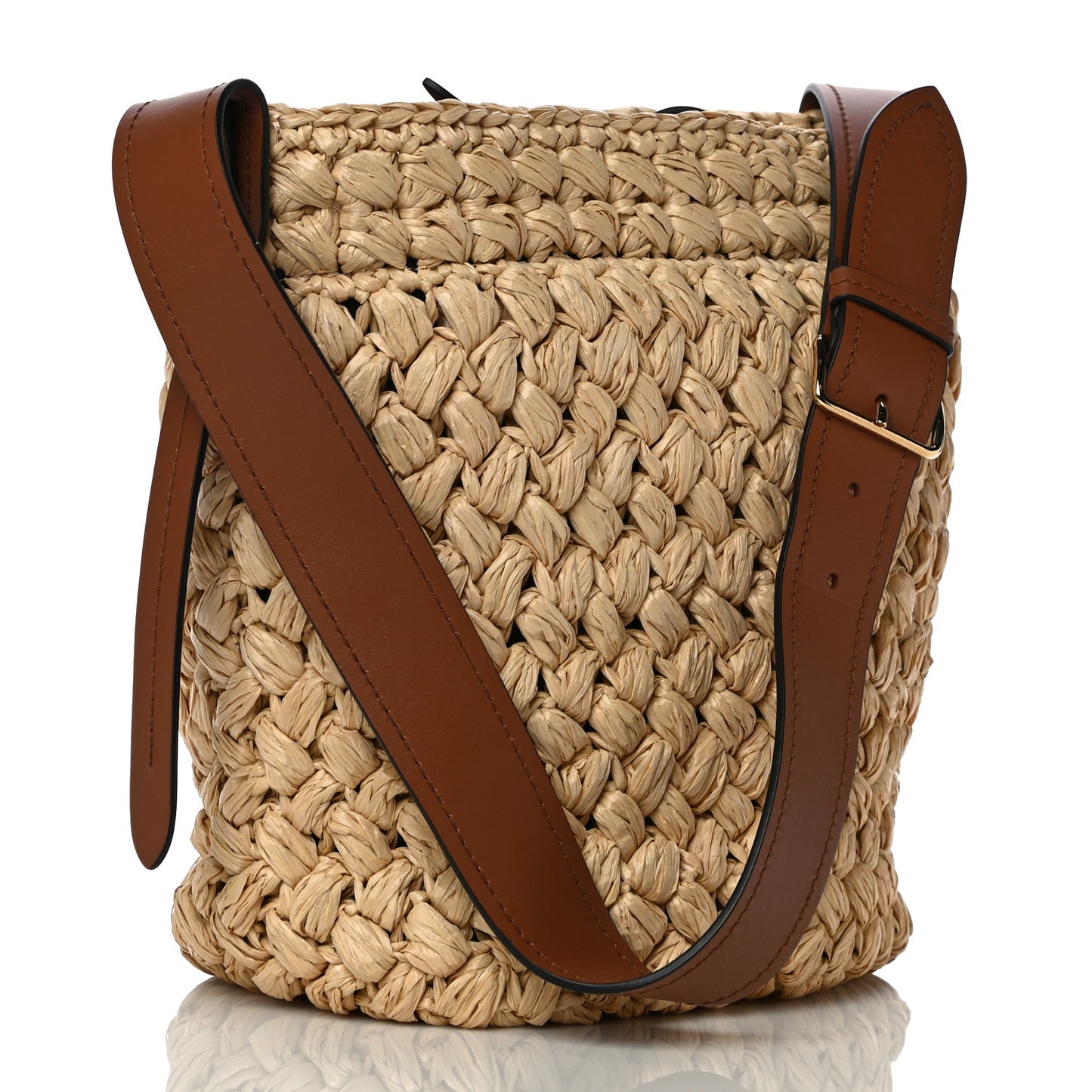 Raffia City Calf Bucket Bag Naturale Cognac