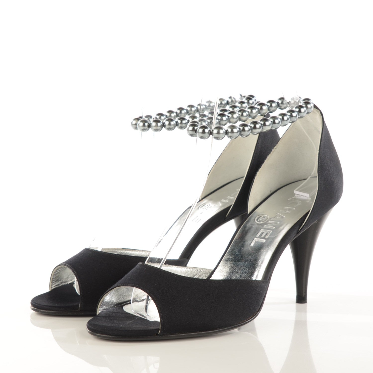 Chanel Satin Pearl Ankle Strap Pumps Black 37 3 of 8