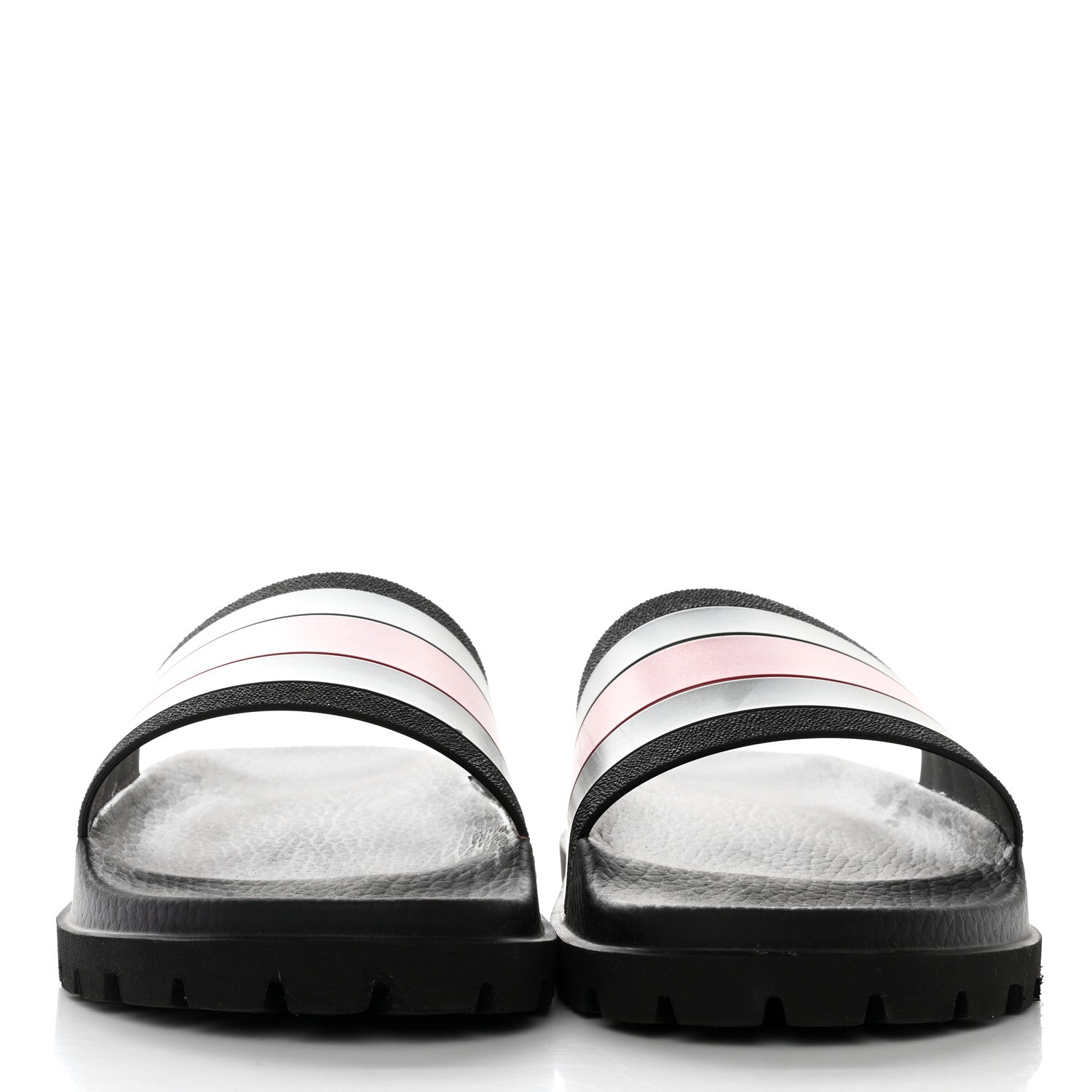 Gucci Rubber Web Mens Lug Sole Slide Sandals 10 Black Green Red 2 of 11