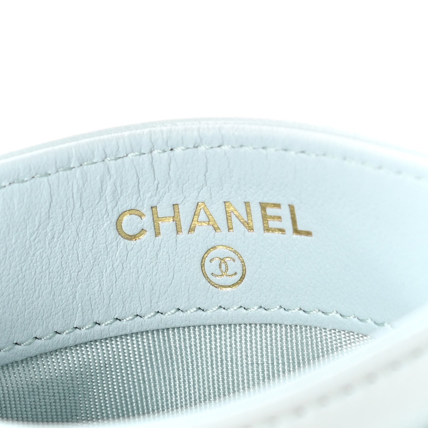 Lambskin Quilted Chanel 19 Card Holder Light Blue