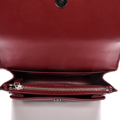 Saint Laurent Calfskin Crocodile Embossed Monogram Sunset Chain Wallet New Lipstick Red 5 of 6