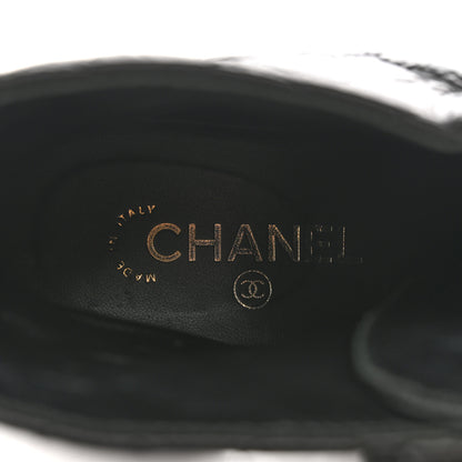 Chanel Shiny Goatskin Calfskin Quilted Lace Up Combat Boots 37 Black 7 of 10