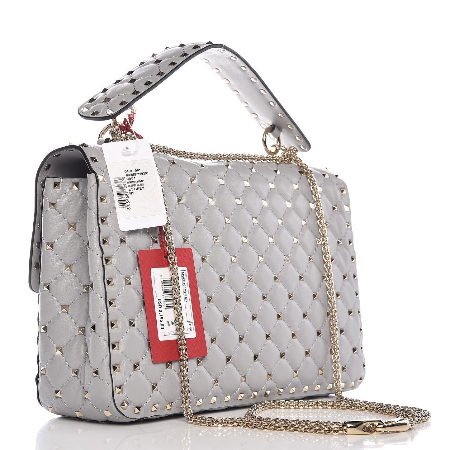 Nappa Large Rockstud Spike Shoulder Bag Pastel Grey