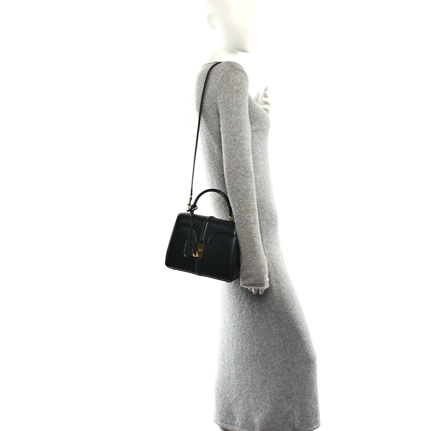 Celine Satinated Calfskin Mini 16 Top Handle Bag Black 2 of 10