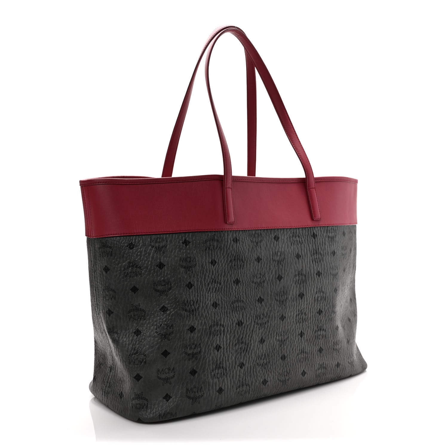 MCM Visetos Large Anya Shopper Tote Phantom Grey Red 3 of 8