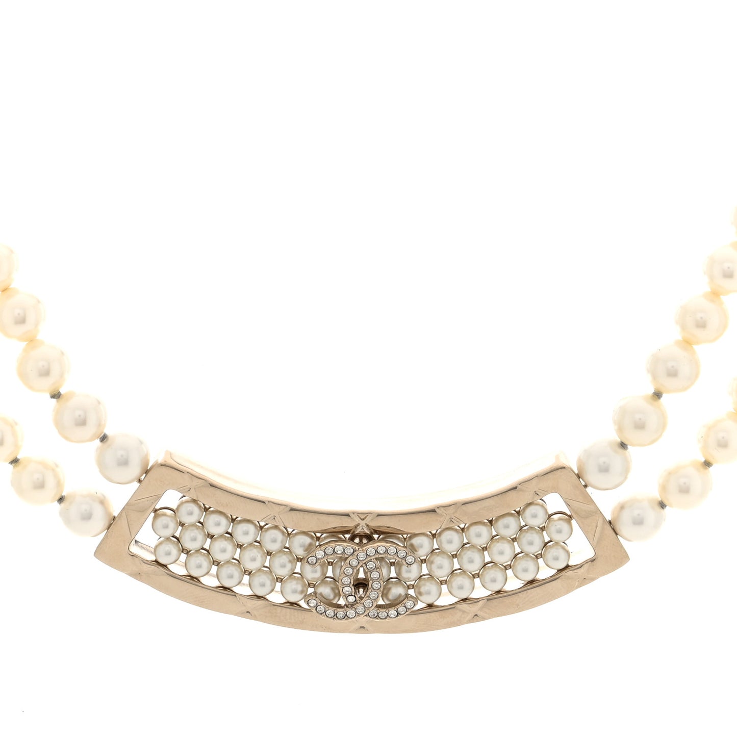 Pearl Crystal Strass CC Multi Strand Necklace Pearly White Gold