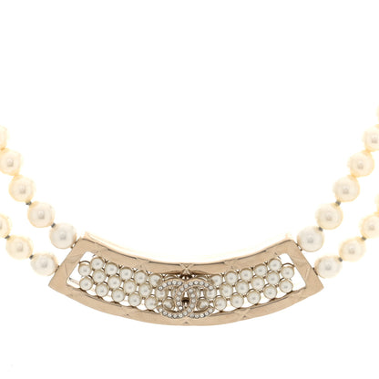 Chanel Pearl Crystal Strass CC Multi Strand Necklace Pearly White Gold 1 of 5