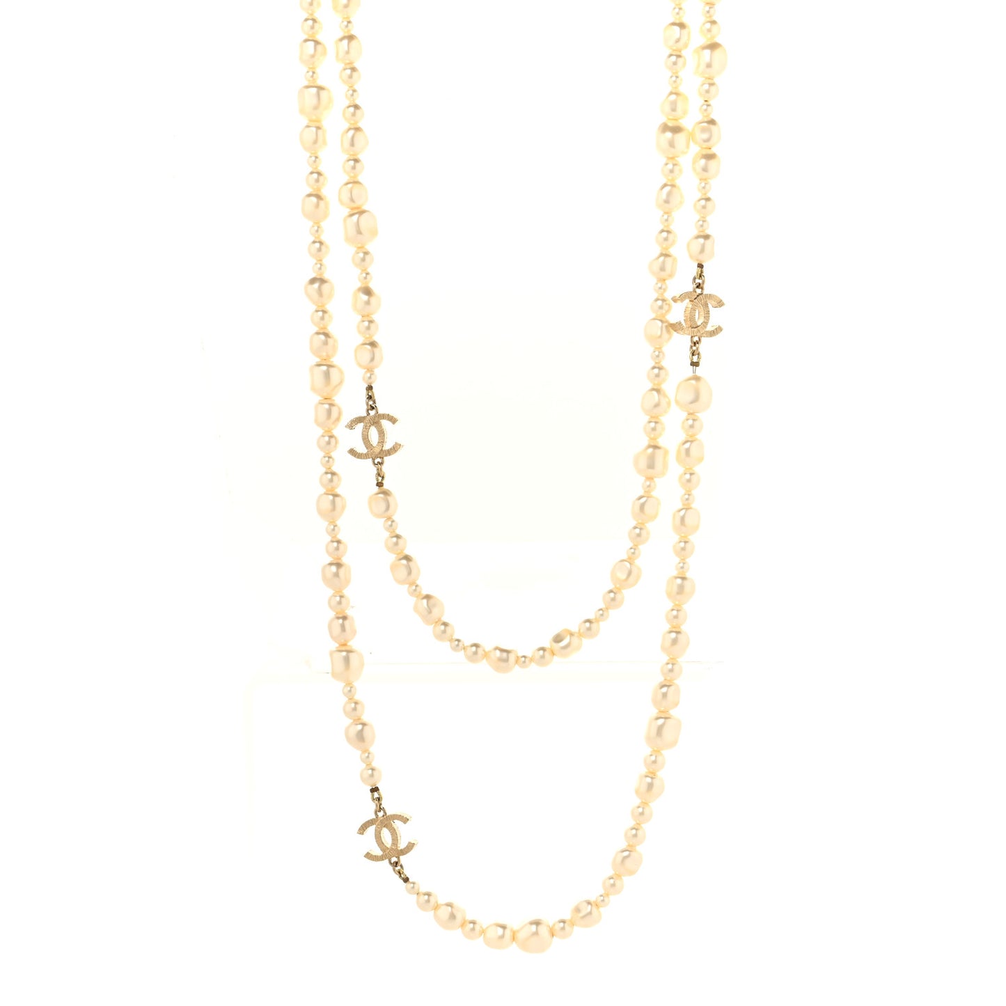 Pearl CC Long Necklace Light Gold