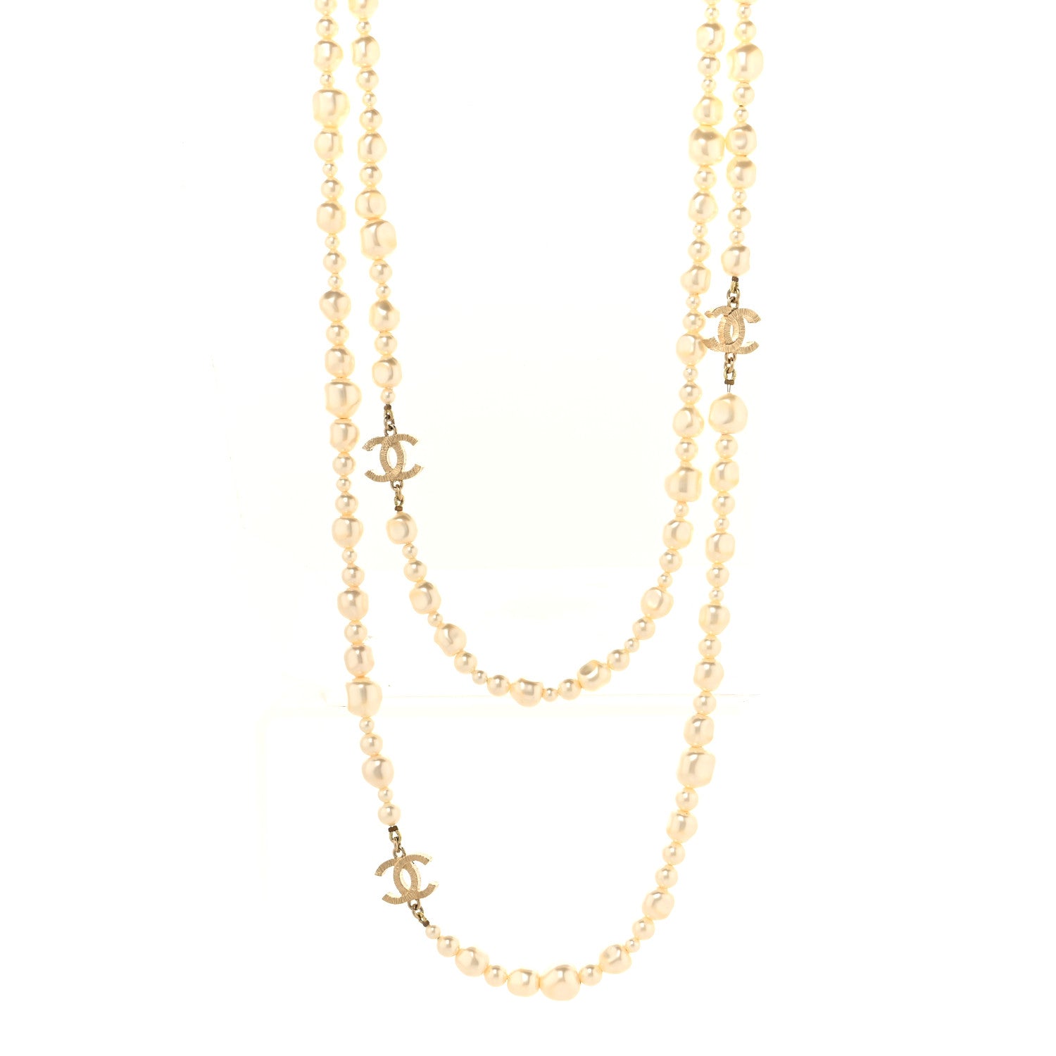 Chanel Pearl CC Long Necklace Light Gold 1 of 4