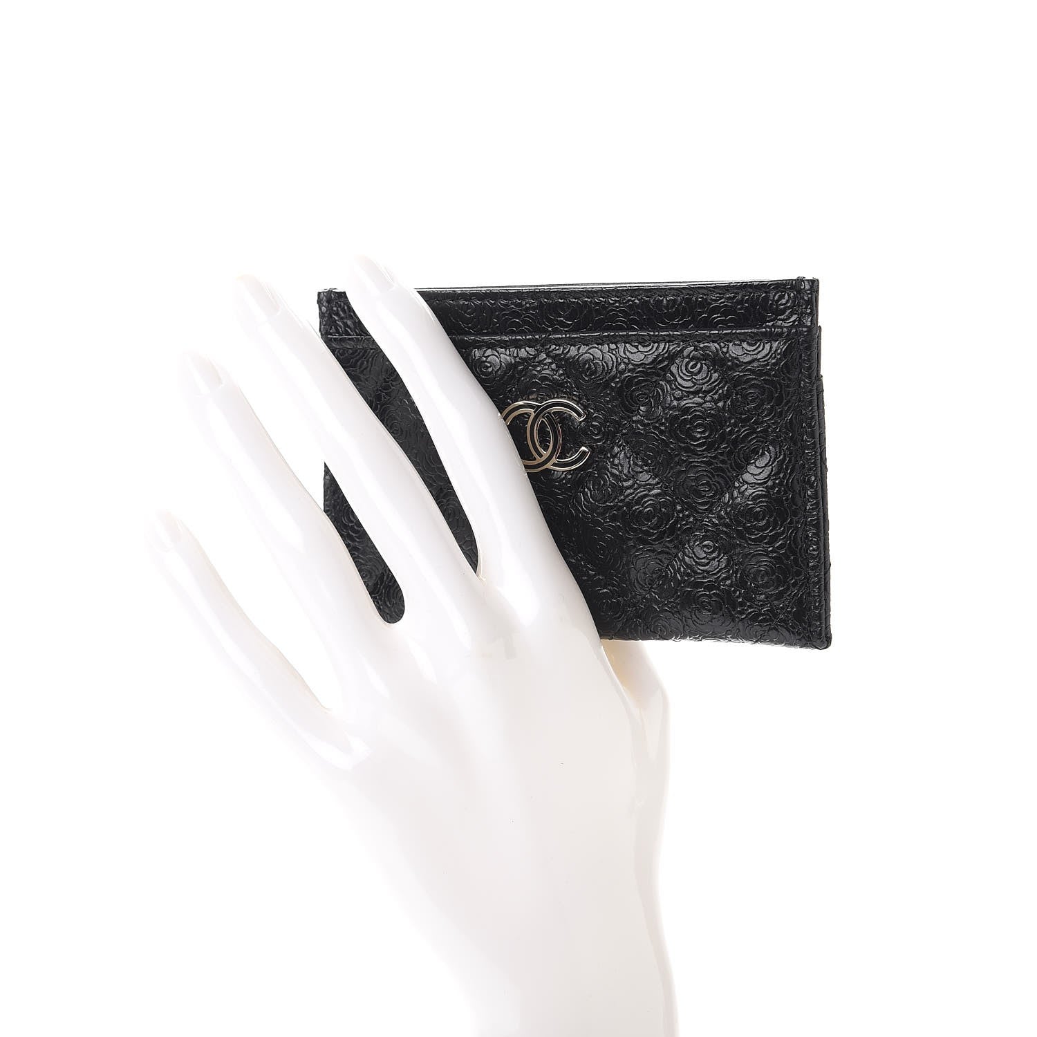 Chanel Calfskin Camellia Embossed Quilted Card Holder Black 2 of 9