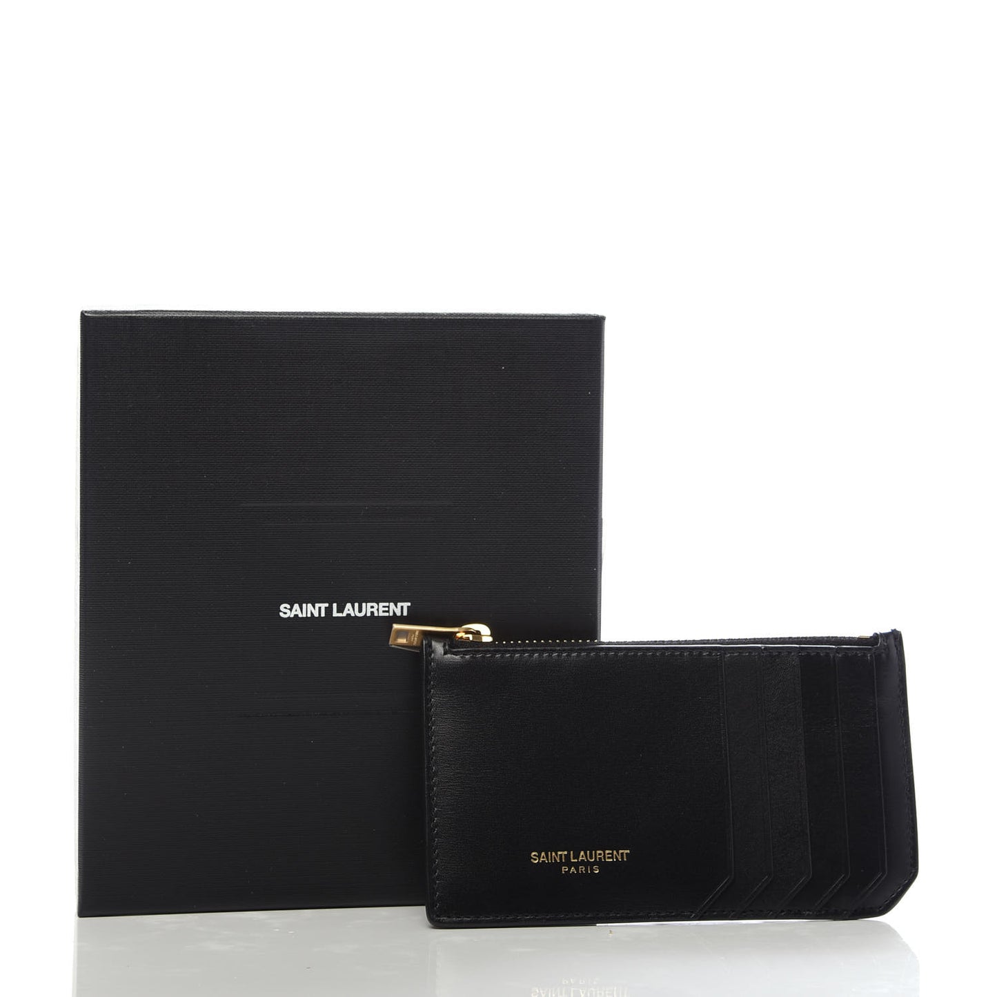 Calfskin 5 Fragments Zip Pouch Card Holder Black