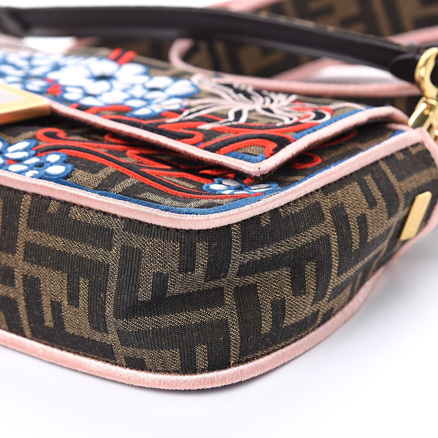 Fendi Fabric Jacquard FF 1974 Karligraphy Embroidered Baguette Tobacco Moro Rosso 9 of 10