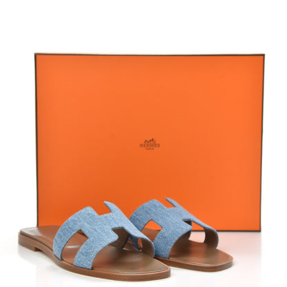 Hermes Denim Canvas Oran Sandals 37.5 Bleu Clair 9 of 9