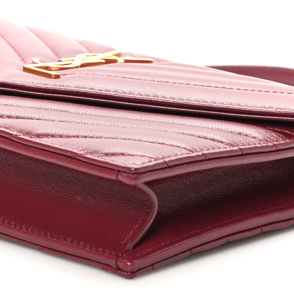 Saint Laurent Calfskin Matelasse Chevron Monogram Envelope Chain Wallet Rouge Merlot 9 of 10