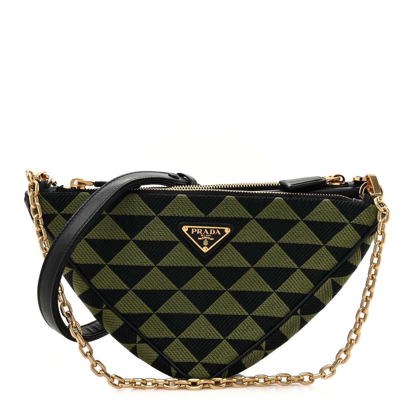 Jacquard Calfskin Triangolo Symbole Embroidered Mini Triangle Double Bag Black Edera