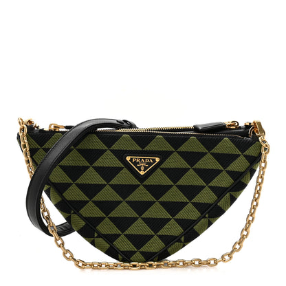 Prada Jacquard Calfskin Triangolo Symbole Embroidered Mini Triangle Double Bag Black Edera 1 of 10