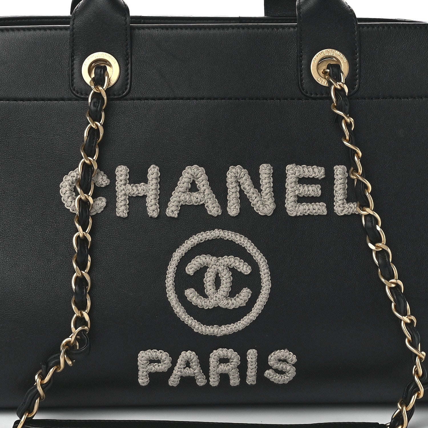 Chanel Calfskin Knit Medium Deauville Tote Black Beige 8 of 11