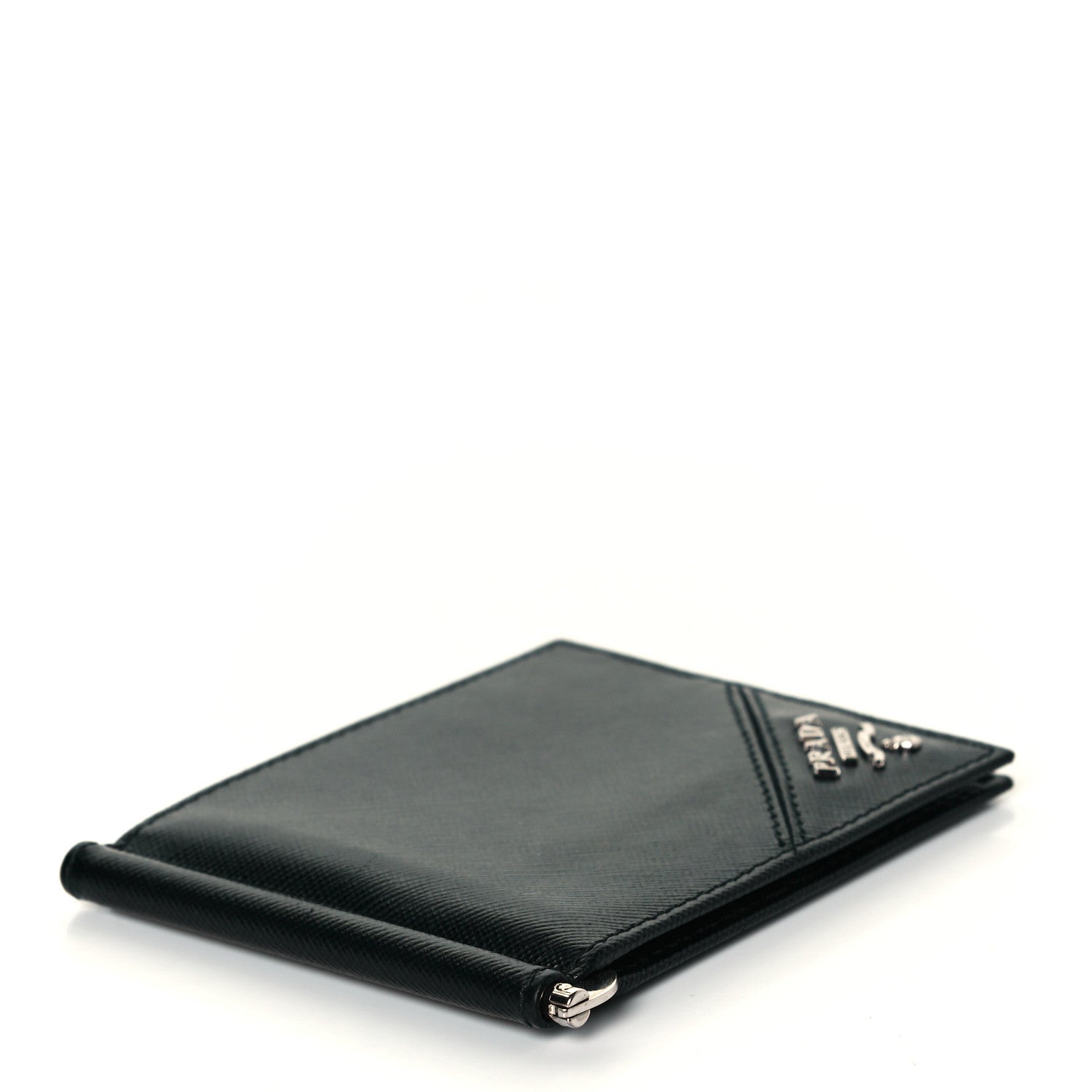 Prada Saffiano Money Clip Bi-Fold Wallet Black 2 of 6