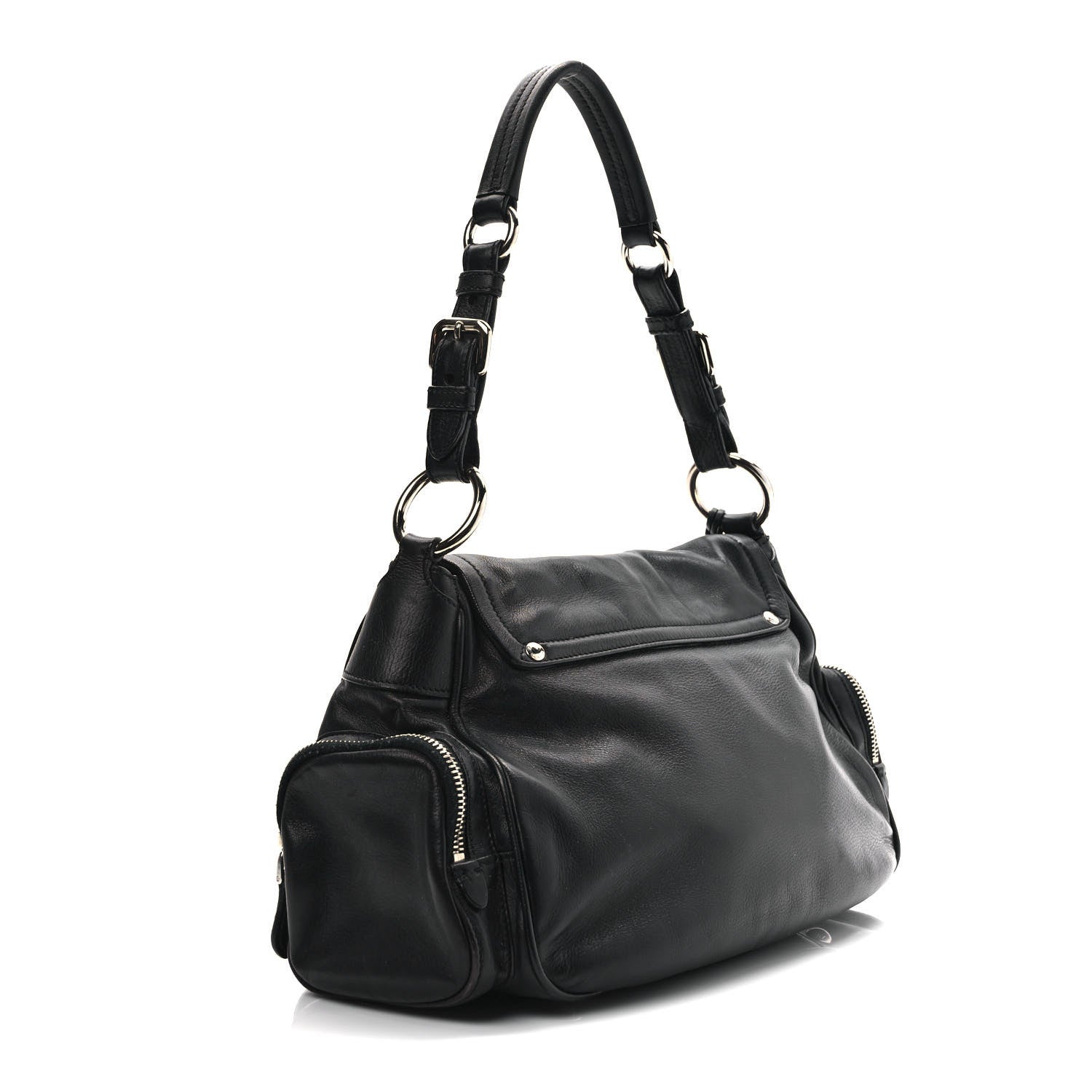 Prada Cervo Antik Easy A Foldover Pushlock Flap Shoulder Bag Black 3 of 14