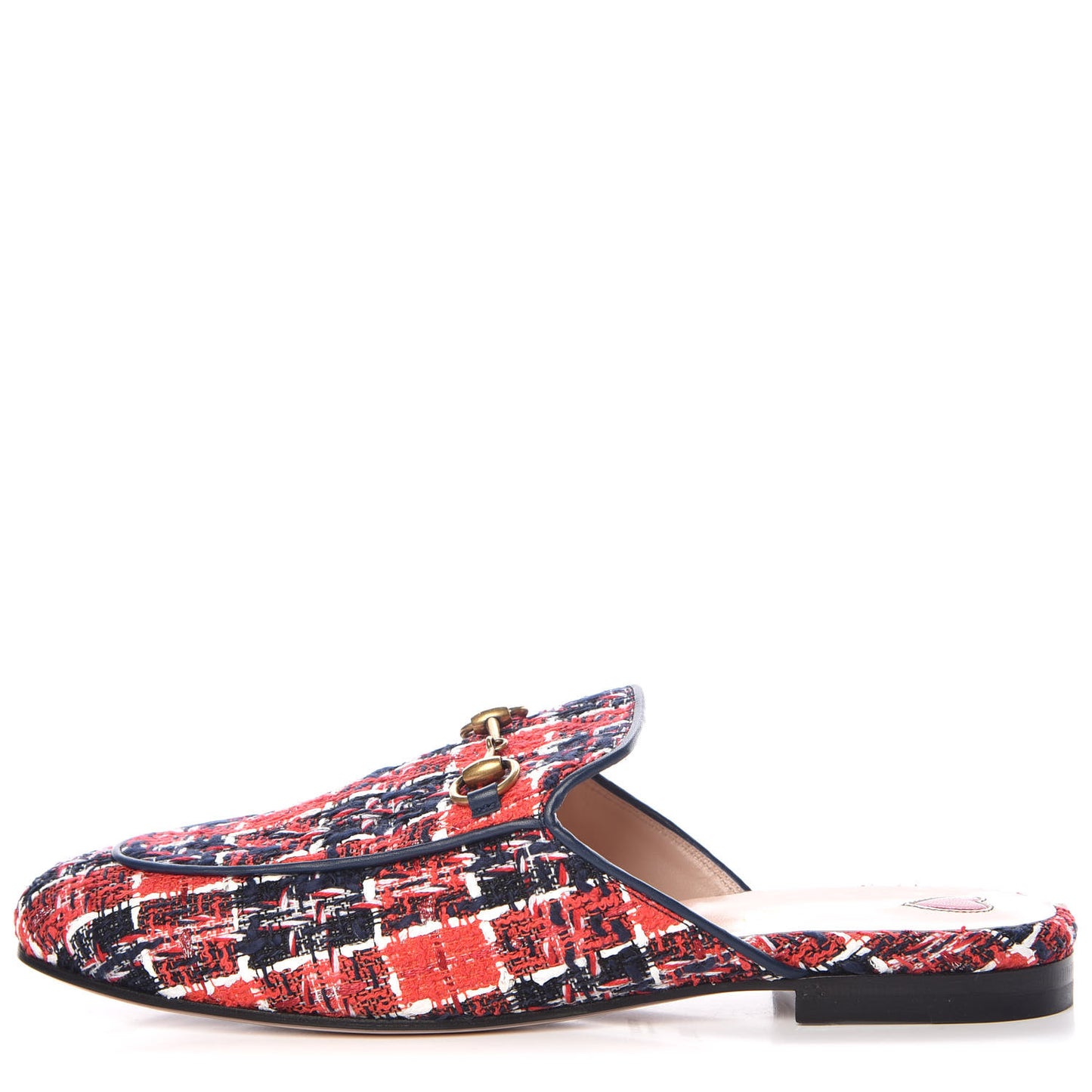 Tweed Check Womens Princetown Slippers 39.5 Hibiscus Red Royal Blue