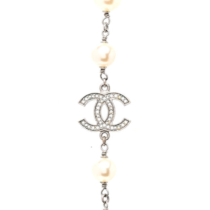 Chanel Graduated Pearl Crystal CC Long Necklace Silver 4 of 5