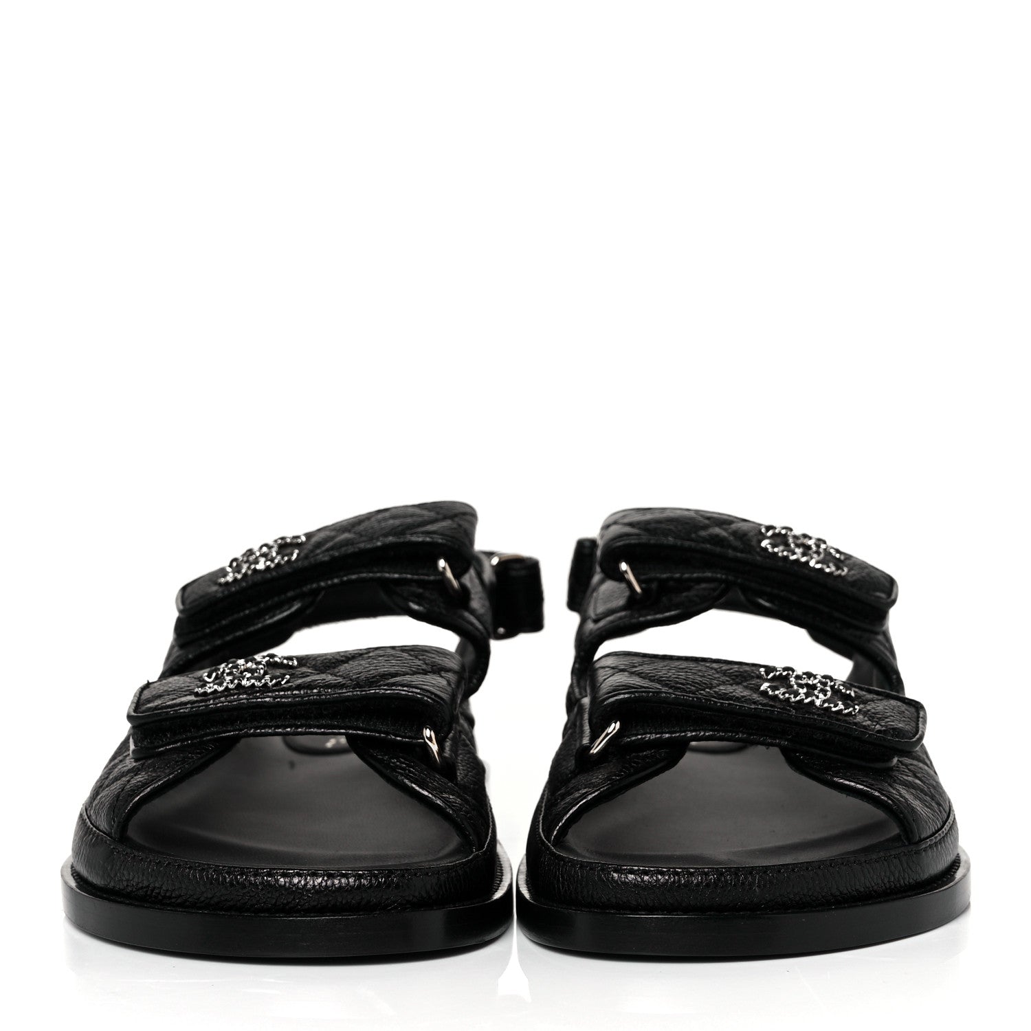 Chanel Grained Calfskin Velcro Dad Sandals 36.5 Black 2 of 9