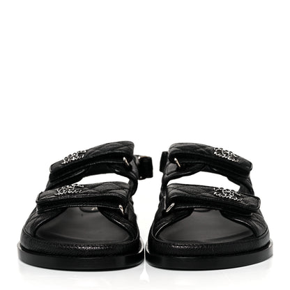 Chanel Grained Calfskin Velcro Dad Sandals 36.5 Black 2 of 9