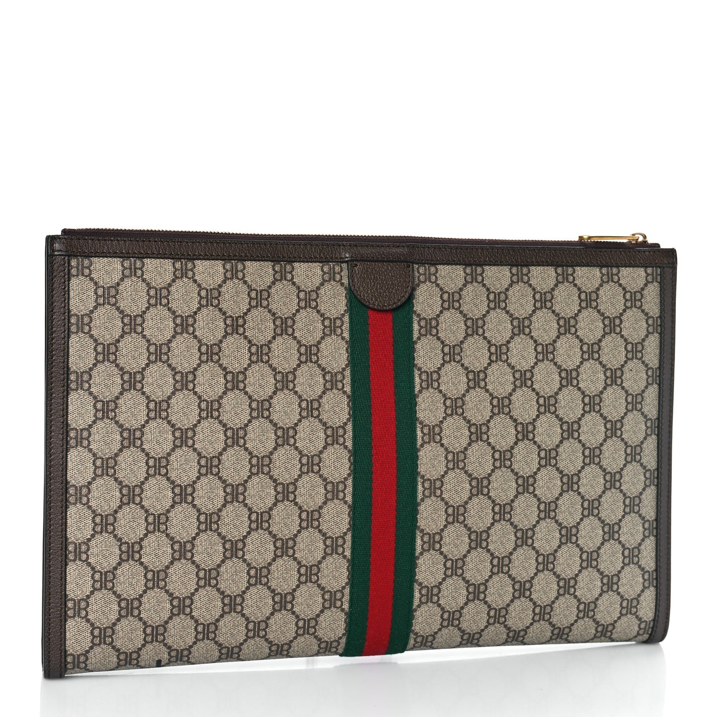 X BALENCIAGA BB Monogram Web Graffiti Ophidia Laptop Pouch Beige New Acero