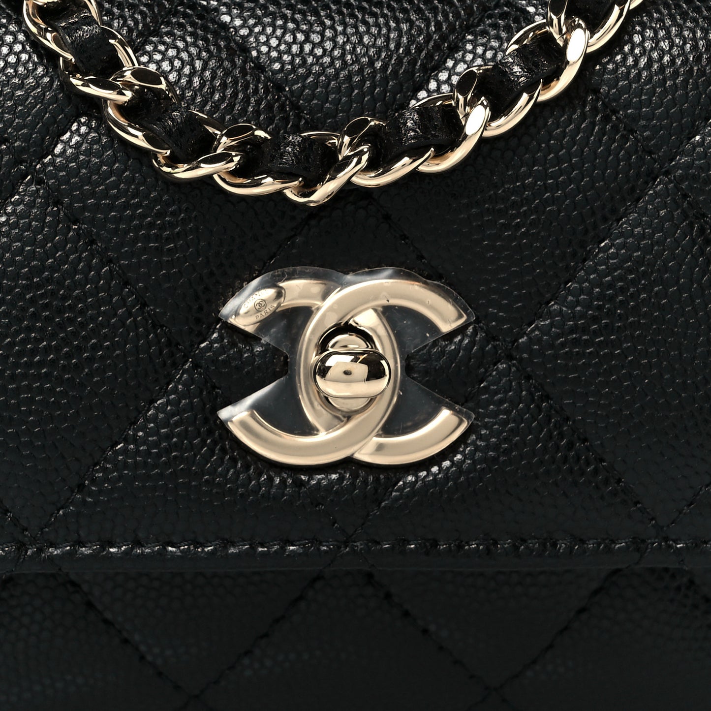 Caviar Quilted Nano Coco Handle Clutch With Chain Black