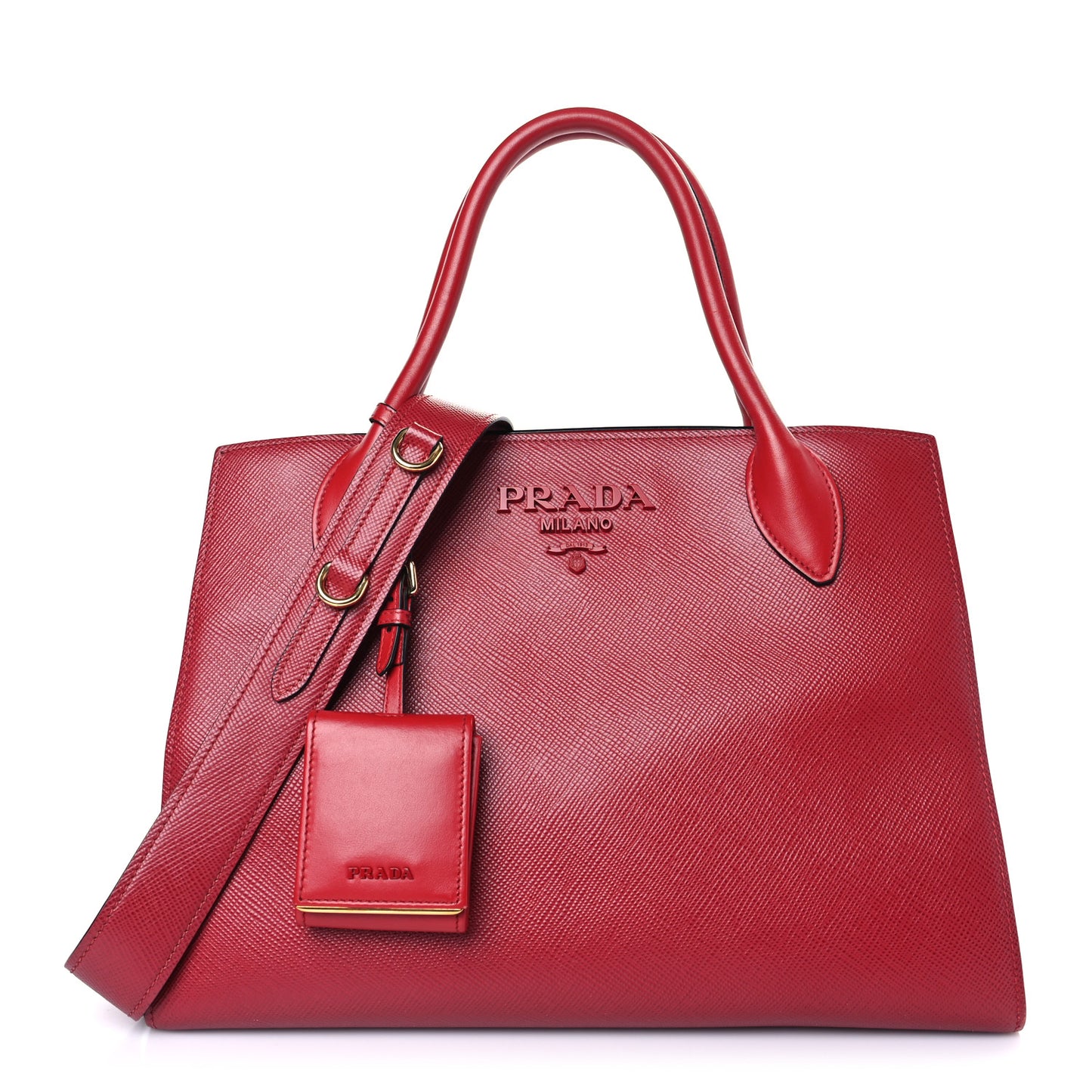 Saffiano Cuir Calfskin Medium Monochrome Top Handle Tote Fuoco