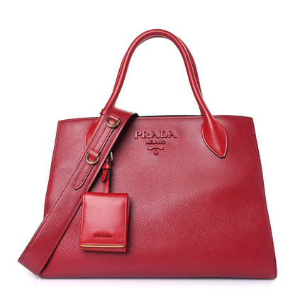 Prada Saffiano Cuir Calfskin Medium Monochrome Top Handle Tote Fuoco 1 of 8