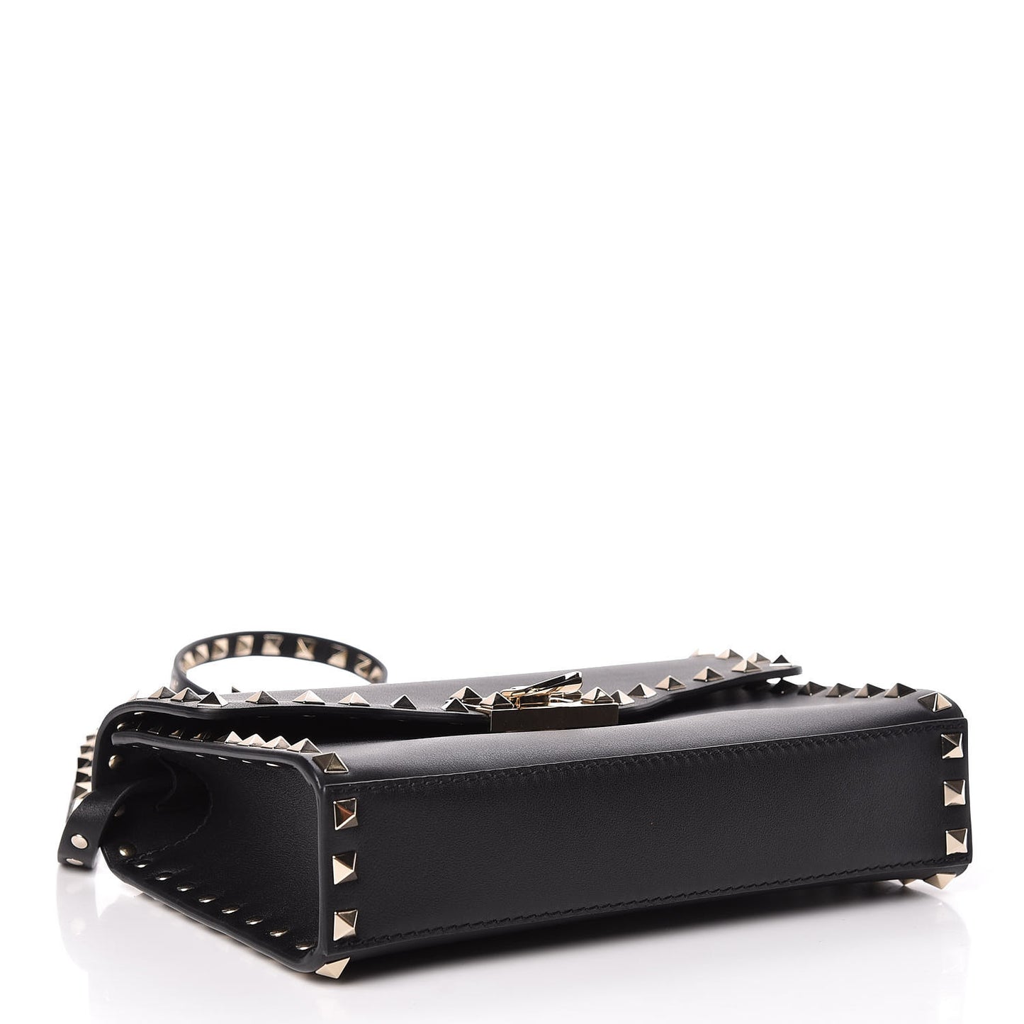Vitello Medium Rockstud Flip Lock Crossbody Bag Black