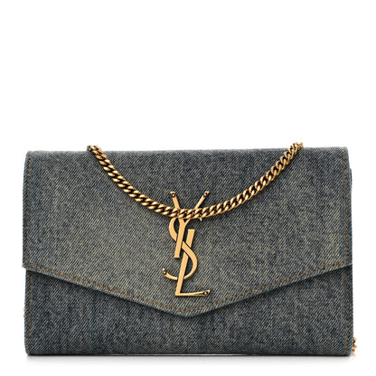 Saint Laurent Denim Monogram Chain Wallet Rodeo Blue Cinnamon 1 of 10