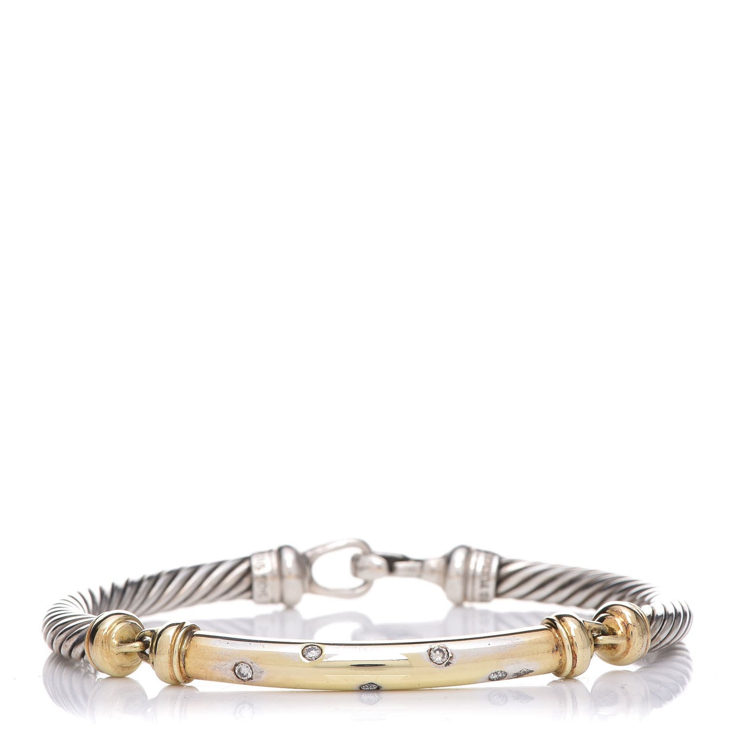 Sterling Silver 14K Yellow Gold Diamond 5mm Metro Cable Bracelet