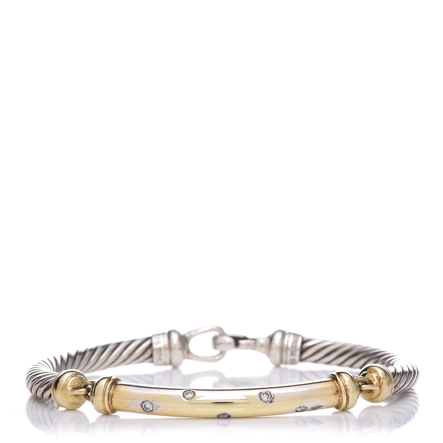 David Yurman Sterling Silver 14K Yellow Gold Diamond 5mm Metro Cable Bracelet 1 of 6