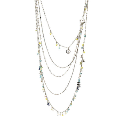 Chanel Pearl Beaded Resin CC Multi Strand Long Necklace Silver Nacre 1 of 6