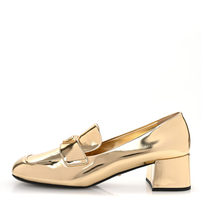 Prada Metallic Patent Metal Triangle Logo 45mm Loafer Pumps 38.5 Platino 1 of 11