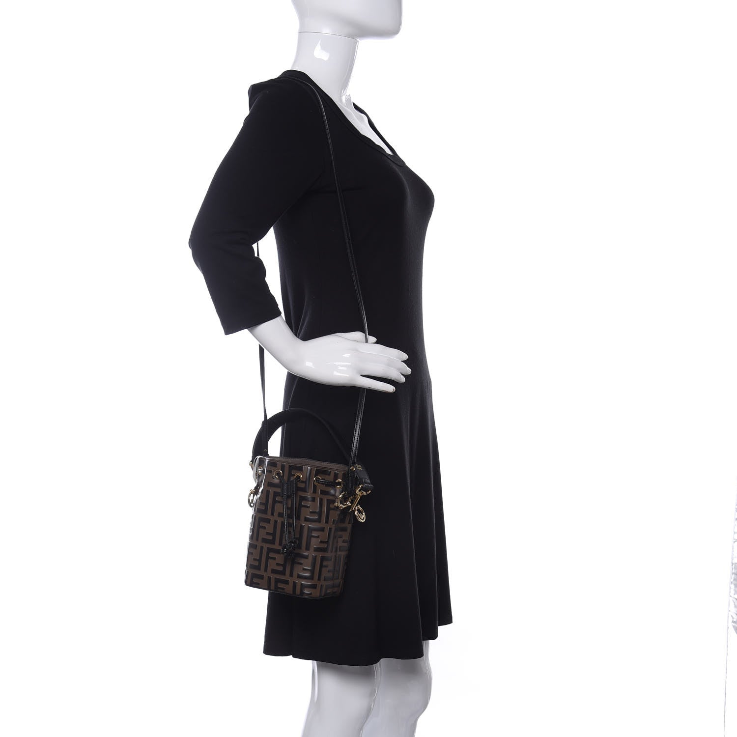 Fendi Vitello Liberty F is Fendi Bi-Color FF 1974 Embossed Mini Mon Tresor Bucket Bag Maya Black 2 of 9
