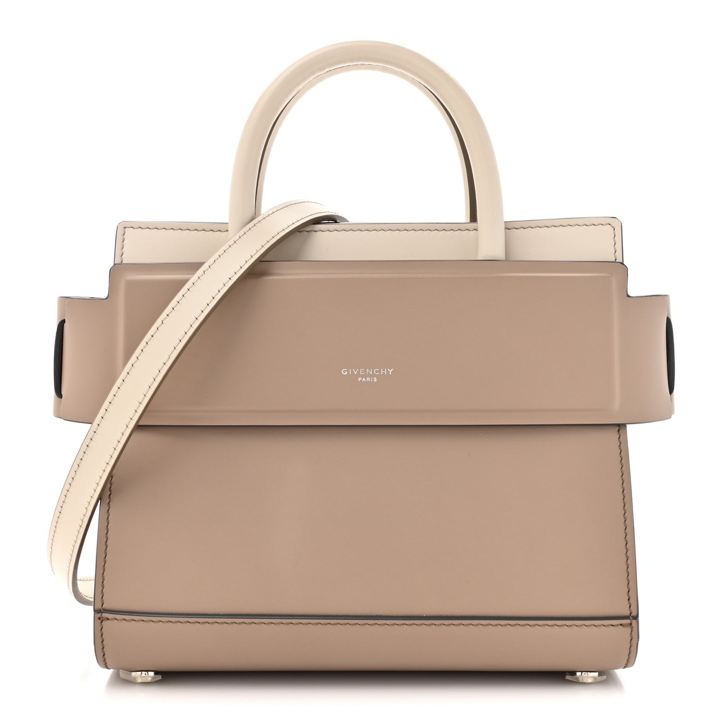 Smooth Calfskin Bi-Color Mini Horizon Satchel Linen Off-White