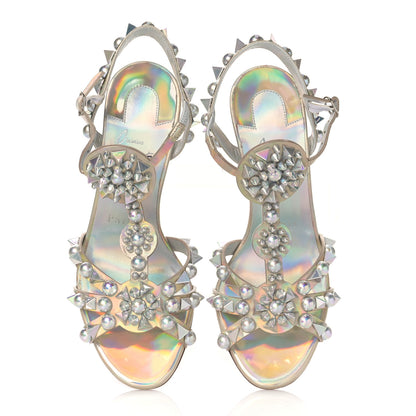 Christian Louboutin Iridescent Patent Embellished Goldora 100 Sandals 35 White 6 of 9