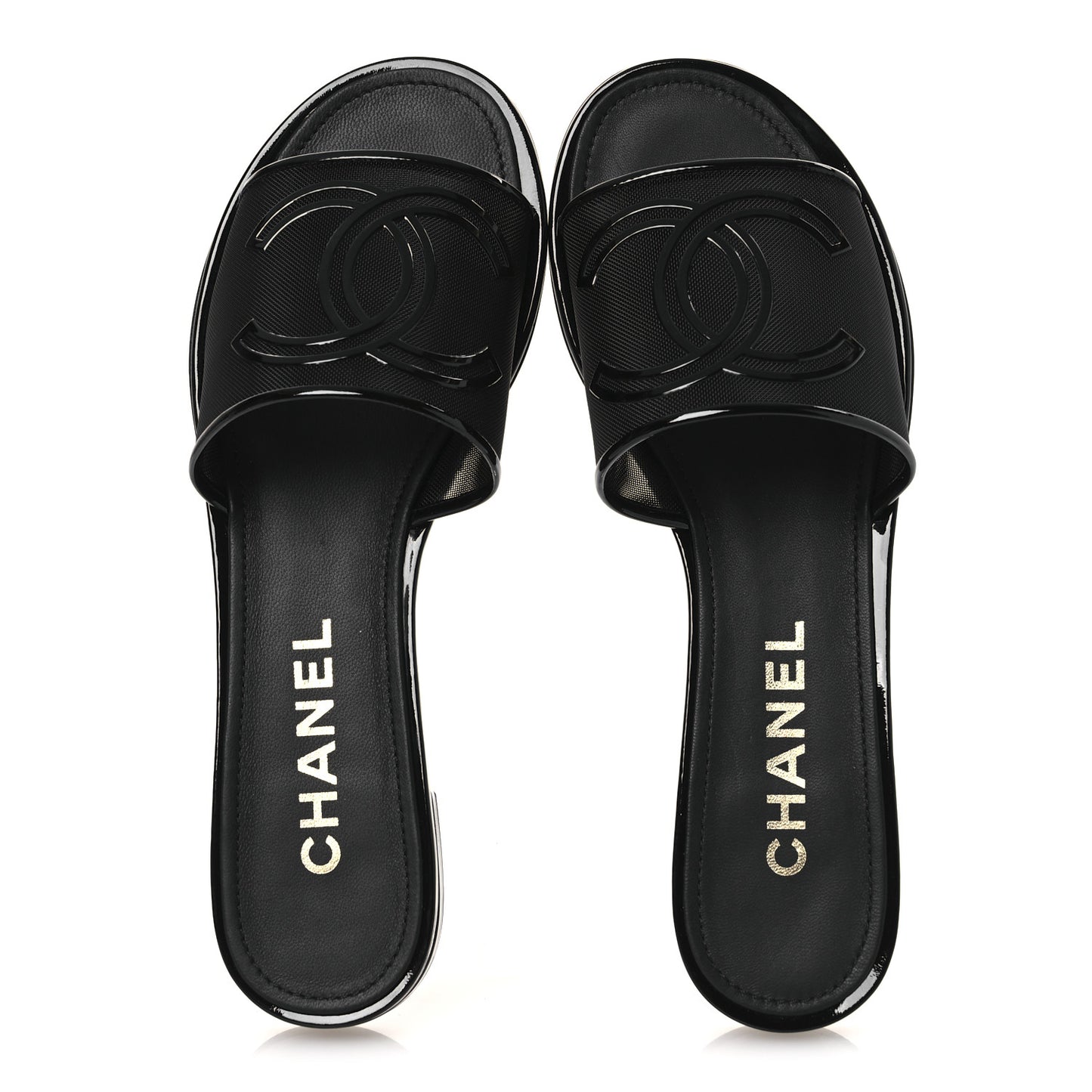 Mesh Patent Calfskin CC Mules 39 Black