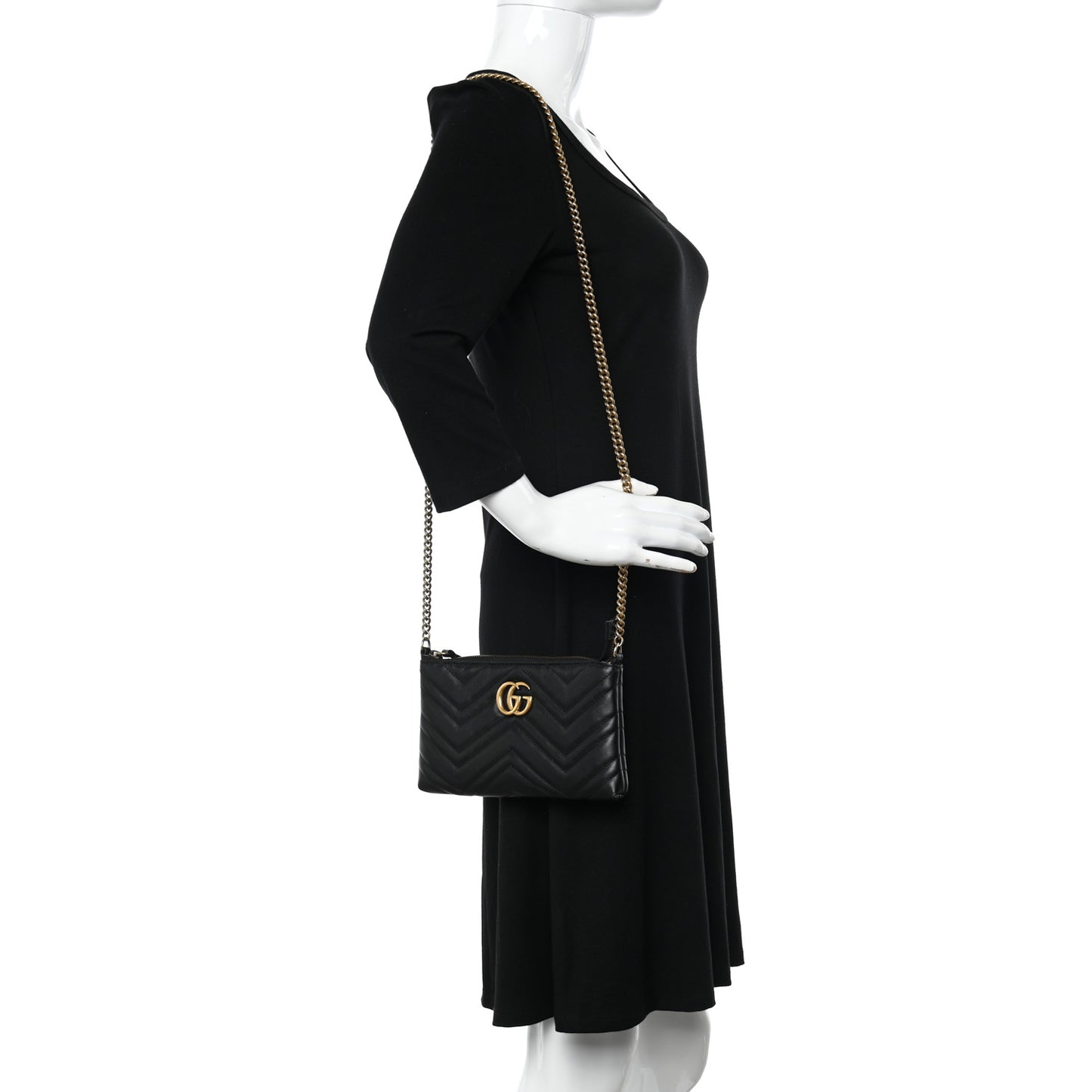 Calfskin Matelasse Mini GG Marmont Chain Bag Black