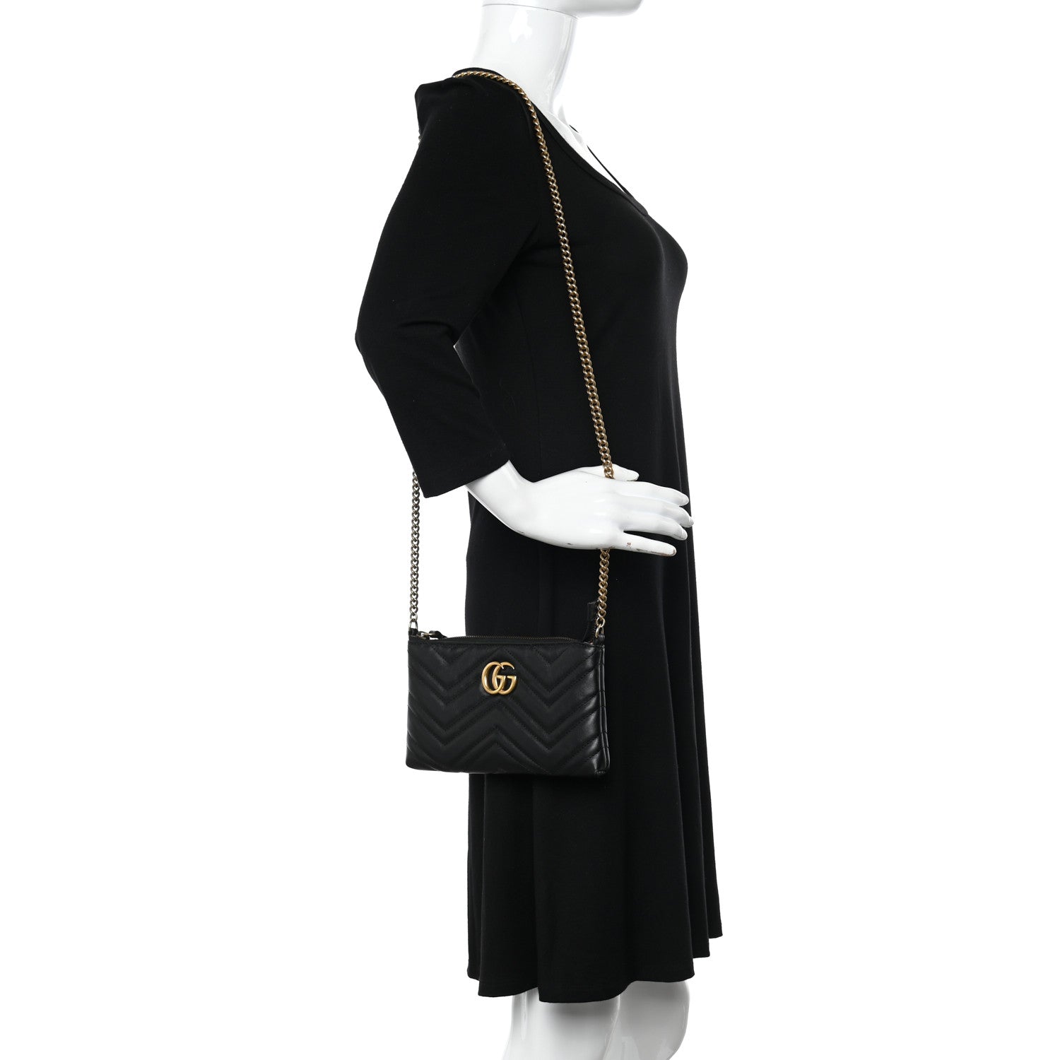 Gucci Calfskin Matelasse Mini GG Marmont Chain Bag Black 2 of 11