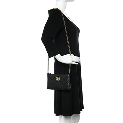 Gucci Calfskin Matelasse Mini GG Marmont Chain Bag Black 2 of 11