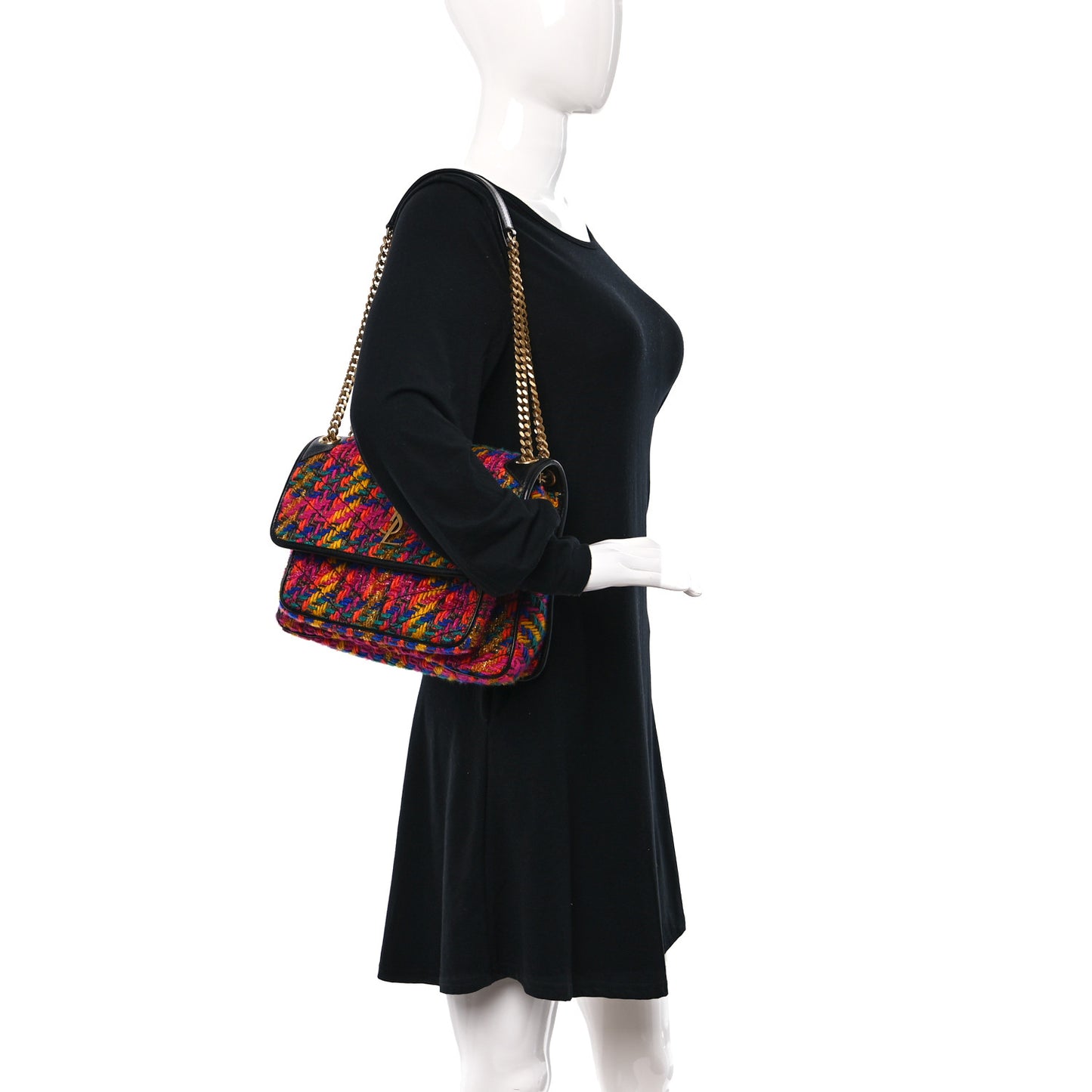 Tweed Calfskin Matelasse Monogram Medium Niki Chain Satchel Multicolor