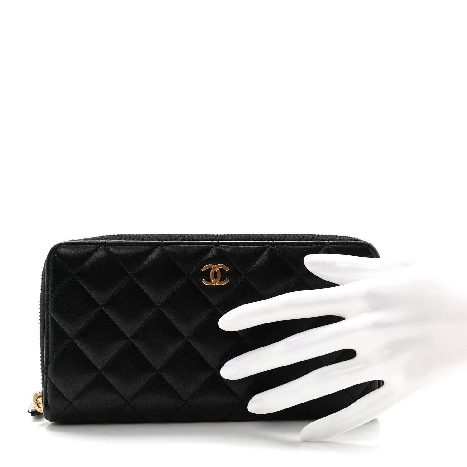 Chanel Lambskin Quilted Large Gusset Zip Around Wallet Black 2 of 8