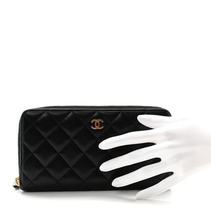 Chanel Lambskin Quilted Large Gusset Zip Around Wallet Black 2 of 8